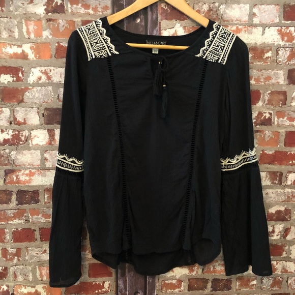 Billabong Boho Hippie Blouse w/ Bell Sleeves - Picture 3 of 8